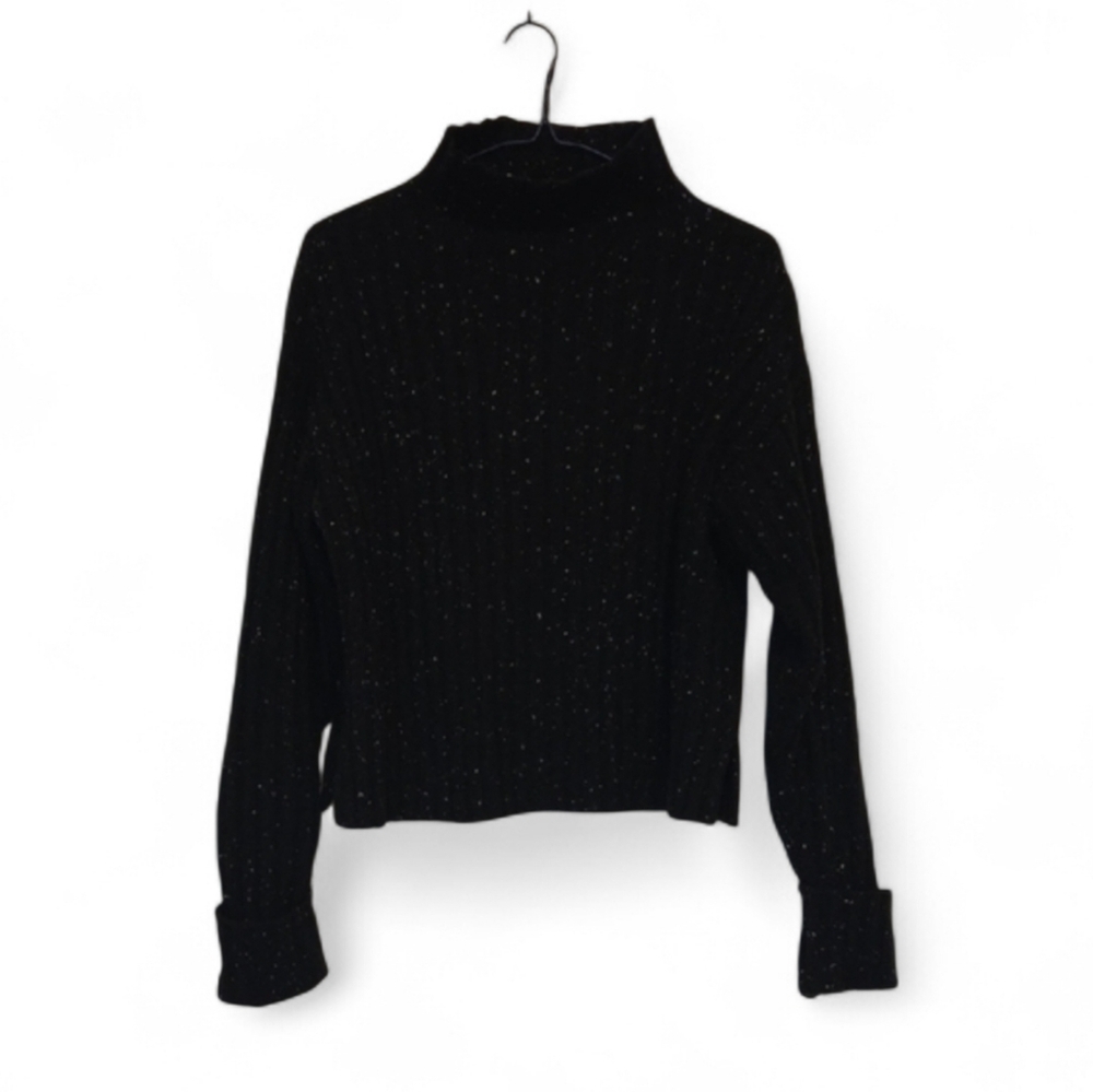 Frank And Oak Cropped Ribbed Knit Donegal Mock Neck Sweater